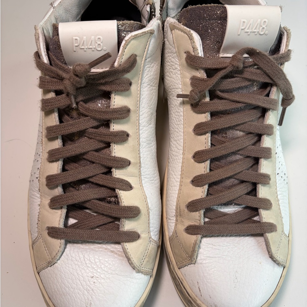 P448 White and Cream Sneakers with Gray Laces